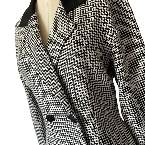 Vintage 80s 90s Black White Houndstooth Sheer Cut Out Back Blazer Chic Jacket - Picture 3 of 6